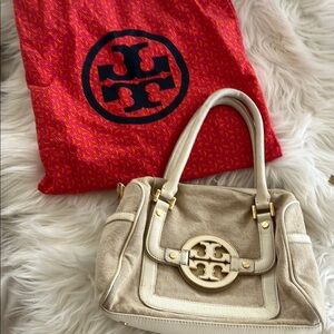 Tory Burch Cream and Gold Satchel